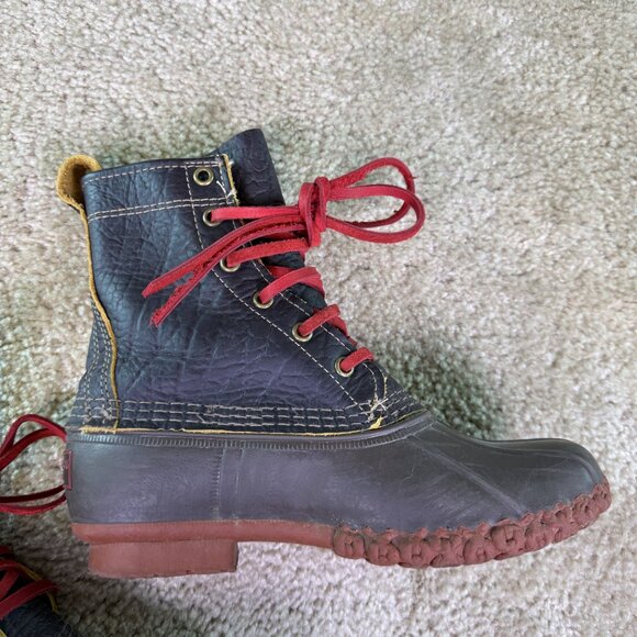 LL Bean Women's 8" Bison Leather Lace Up Unlined Duck Boot Red Sole Size 8 - Picture 9 of 13